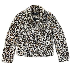 Blank NYC Animal Leopard Print Faux Fur Shearling Cozy Trucker Jacket Size XS